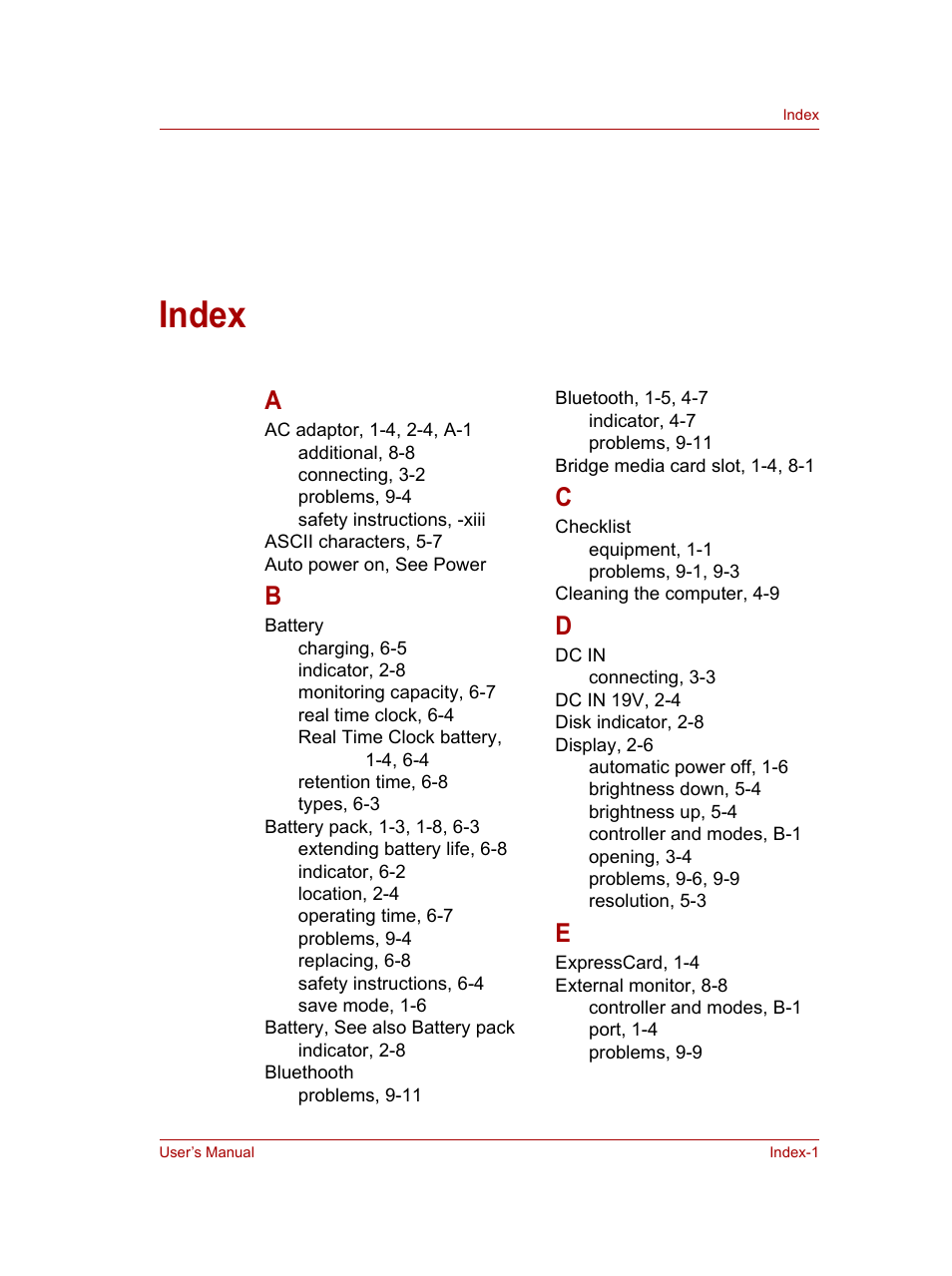 Index | Toshiba NB100 User Manual | Page 124 / 127