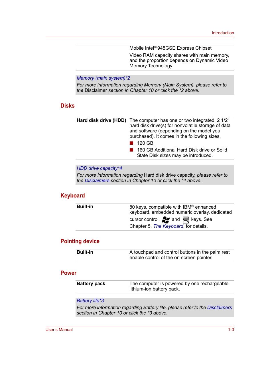 Disks keyboard pointing device power | Toshiba NB100 User Manual | Page 19 / 127