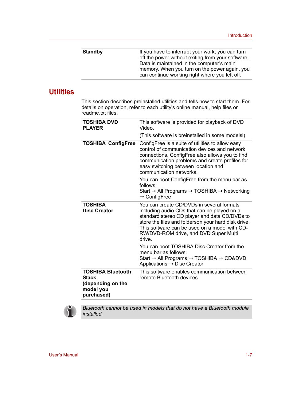 Utilities, Utilities -7 | Toshiba NB100 User Manual | Page 23 / 127