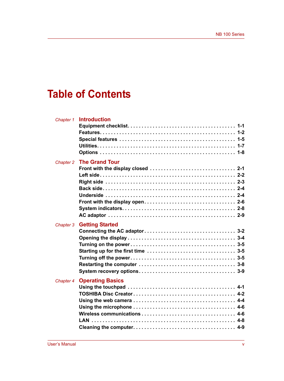 Toshiba NB100 User Manual | Page 6 / 127