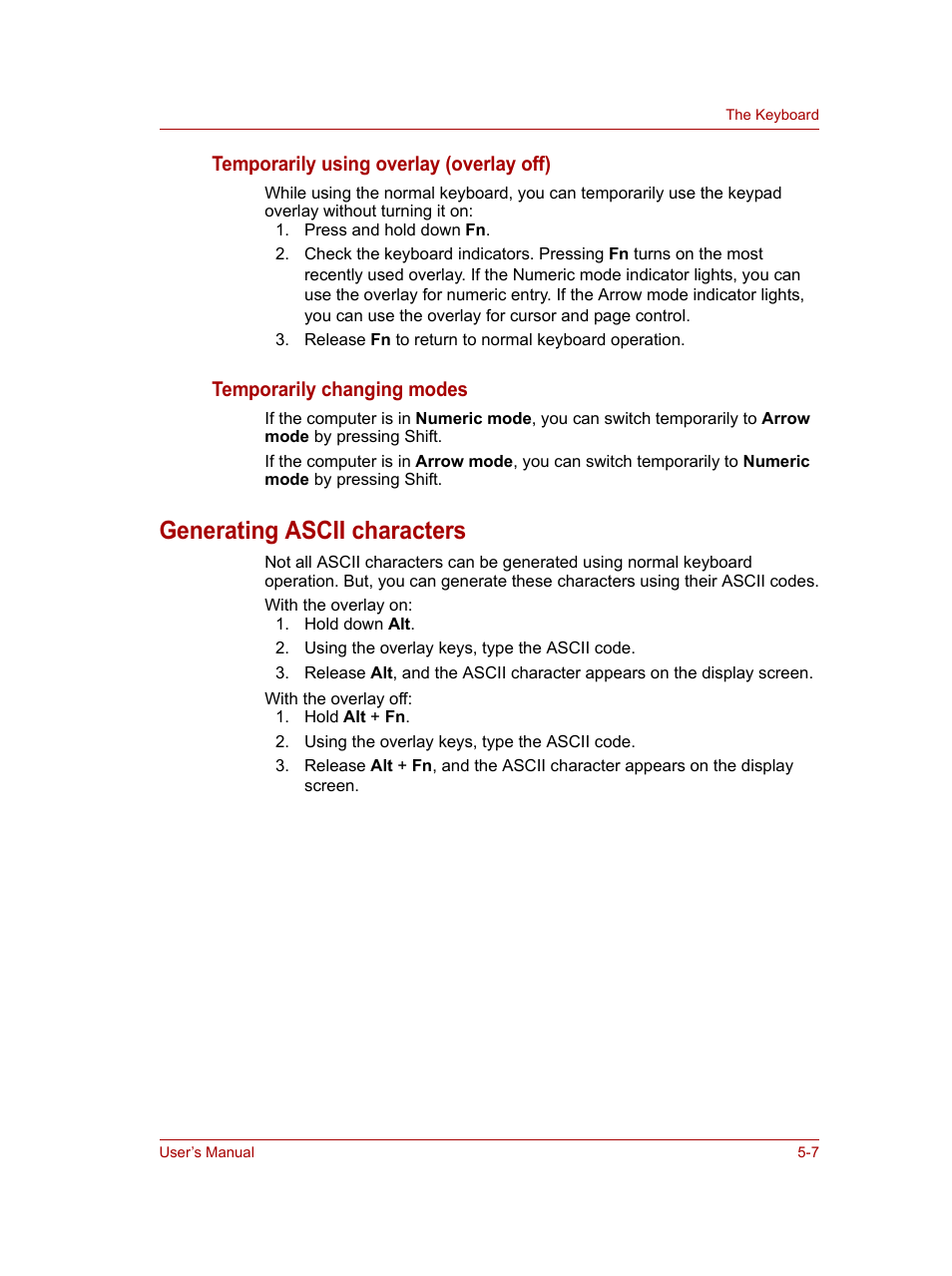 Generating ascii characters, Generating ascii characters -7 | Toshiba NB100 User Manual | Page 61 / 127