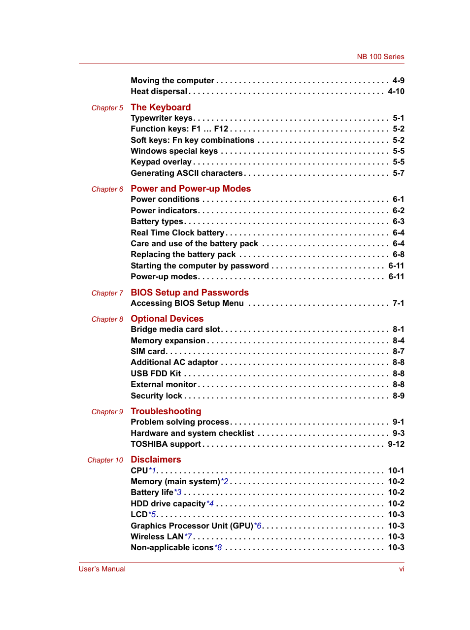 Toshiba NB100 User Manual | Page 7 / 127
