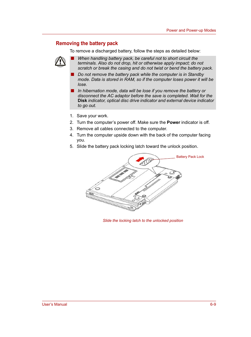 Removing the battery pack | Toshiba NB100 User Manual | Page 70 / 127