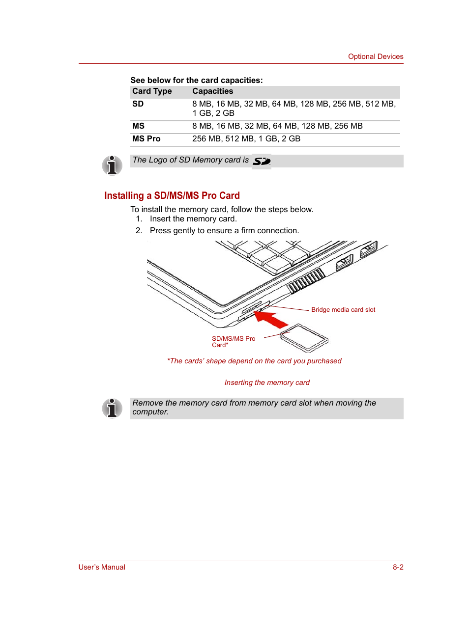 Installing a sd/ms/ms pro card | Toshiba NB100 User Manual | Page 79 / 127