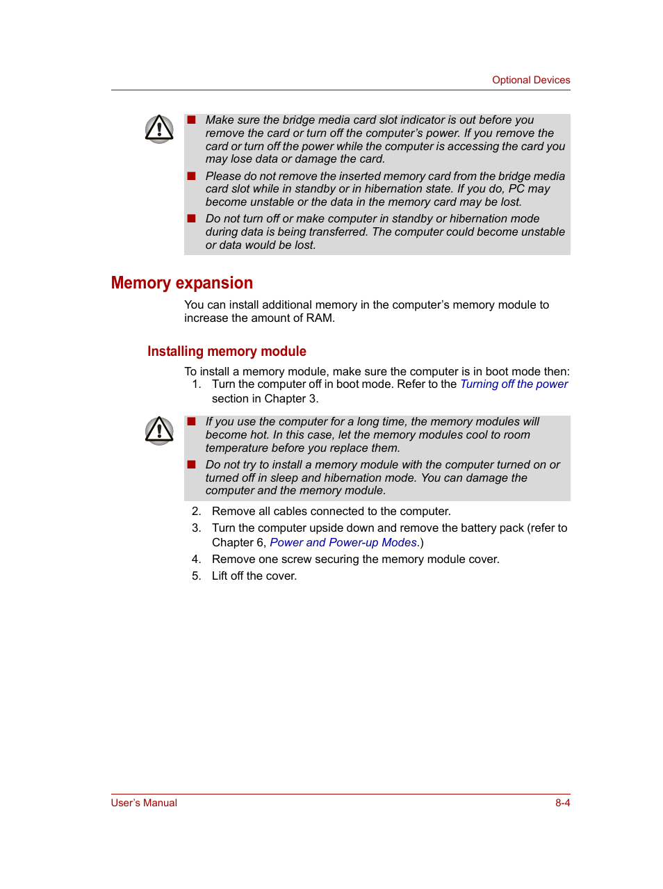Memory expansion, Memory expansion -4 | Toshiba NB100 User Manual | Page 81 / 127