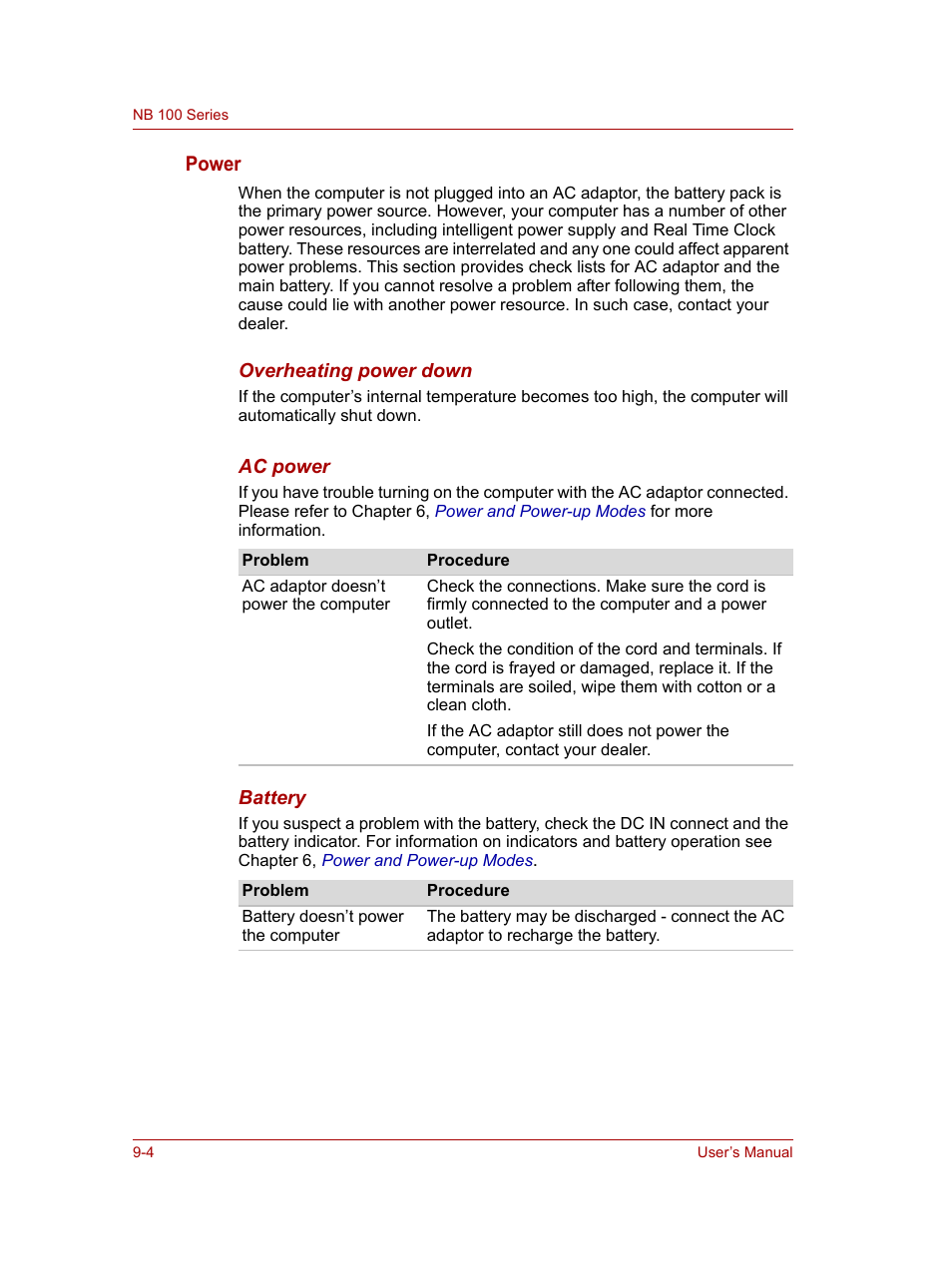 Power | Toshiba NB100 User Manual | Page 90 / 127