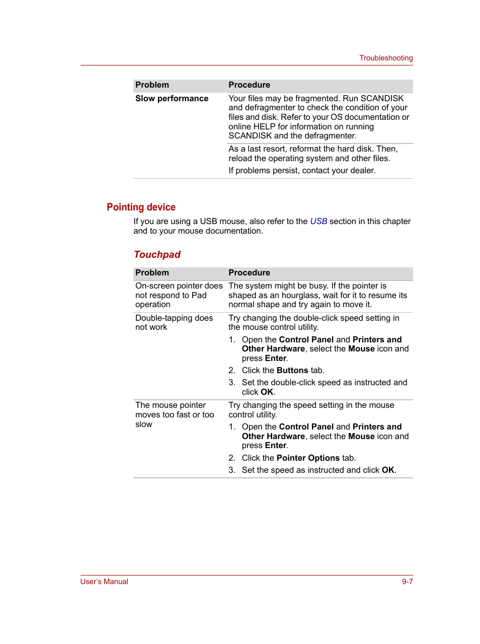 Pointing device | Toshiba NB100 User Manual | Page 93 / 127