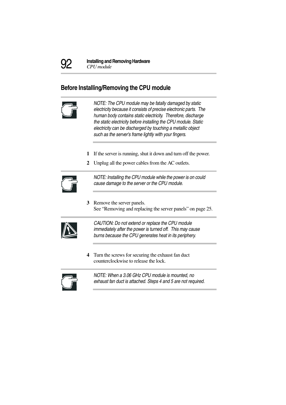 Before installing/removing the cpu module | Toshiba Magnia 3310 User Manual | Page 110 / 257