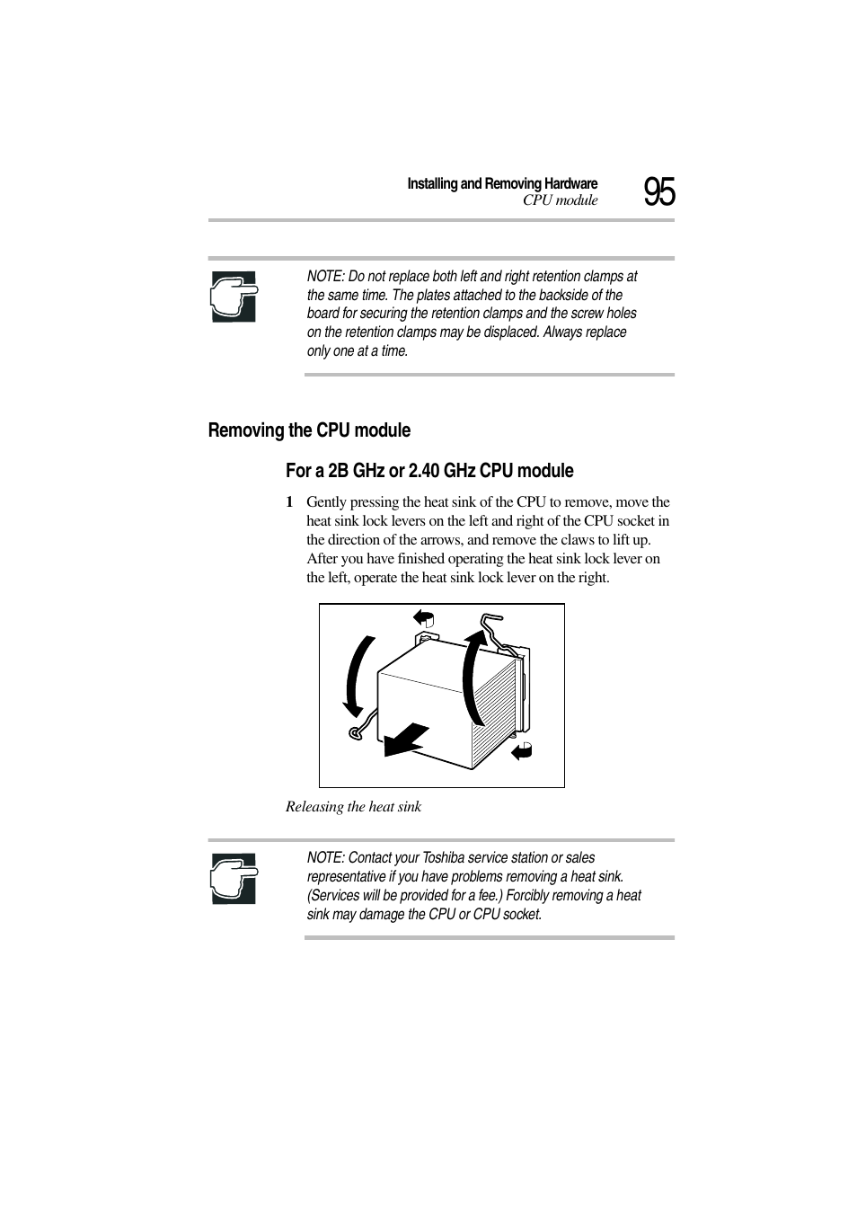 Removing the cpu module | Toshiba Magnia 3310 User Manual | Page 113 / 257