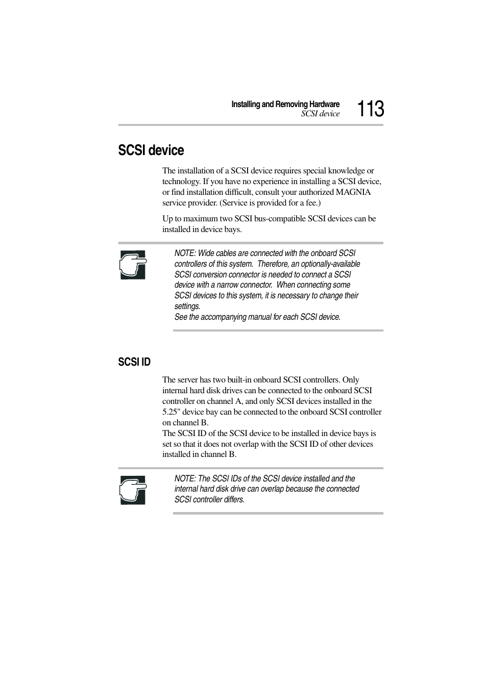 Scsi device, Scsi id | Toshiba Magnia 3310 User Manual | Page 131 / 257