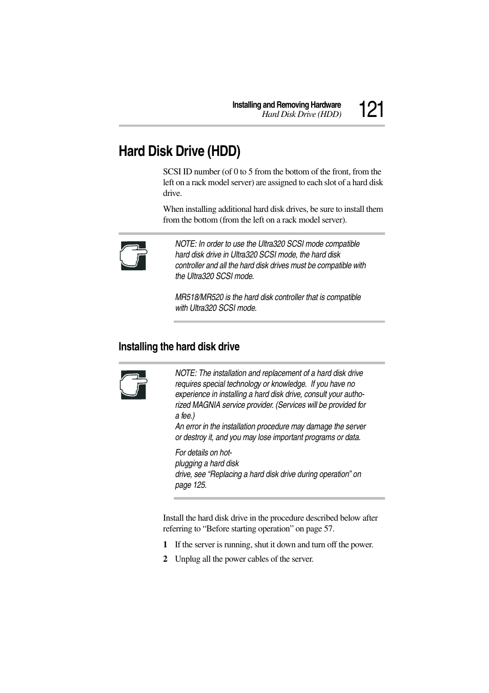 Hard disk drive (hdd), Installing the hard disk drive | Toshiba Magnia 3310 User Manual | Page 139 / 257