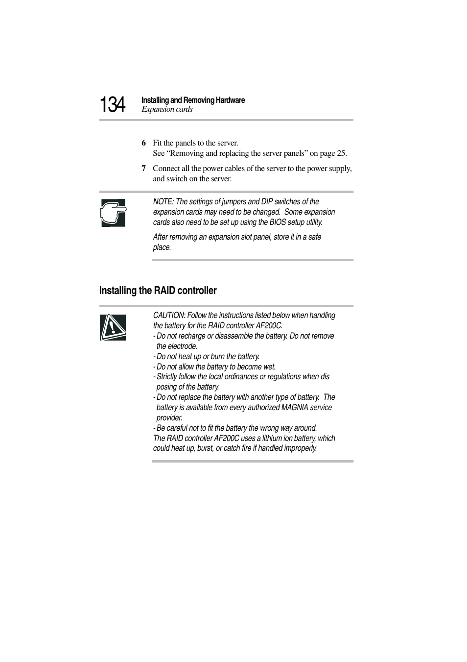 Installing the raid controller | Toshiba Magnia 3310 User Manual | Page 152 / 257