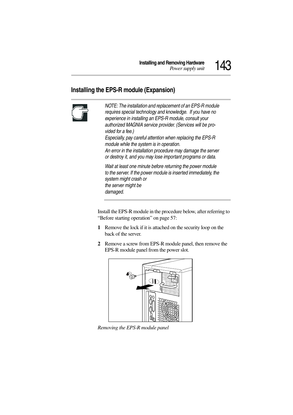 Installing the eps-r module (expansion) | Toshiba Magnia 3310 User Manual | Page 161 / 257