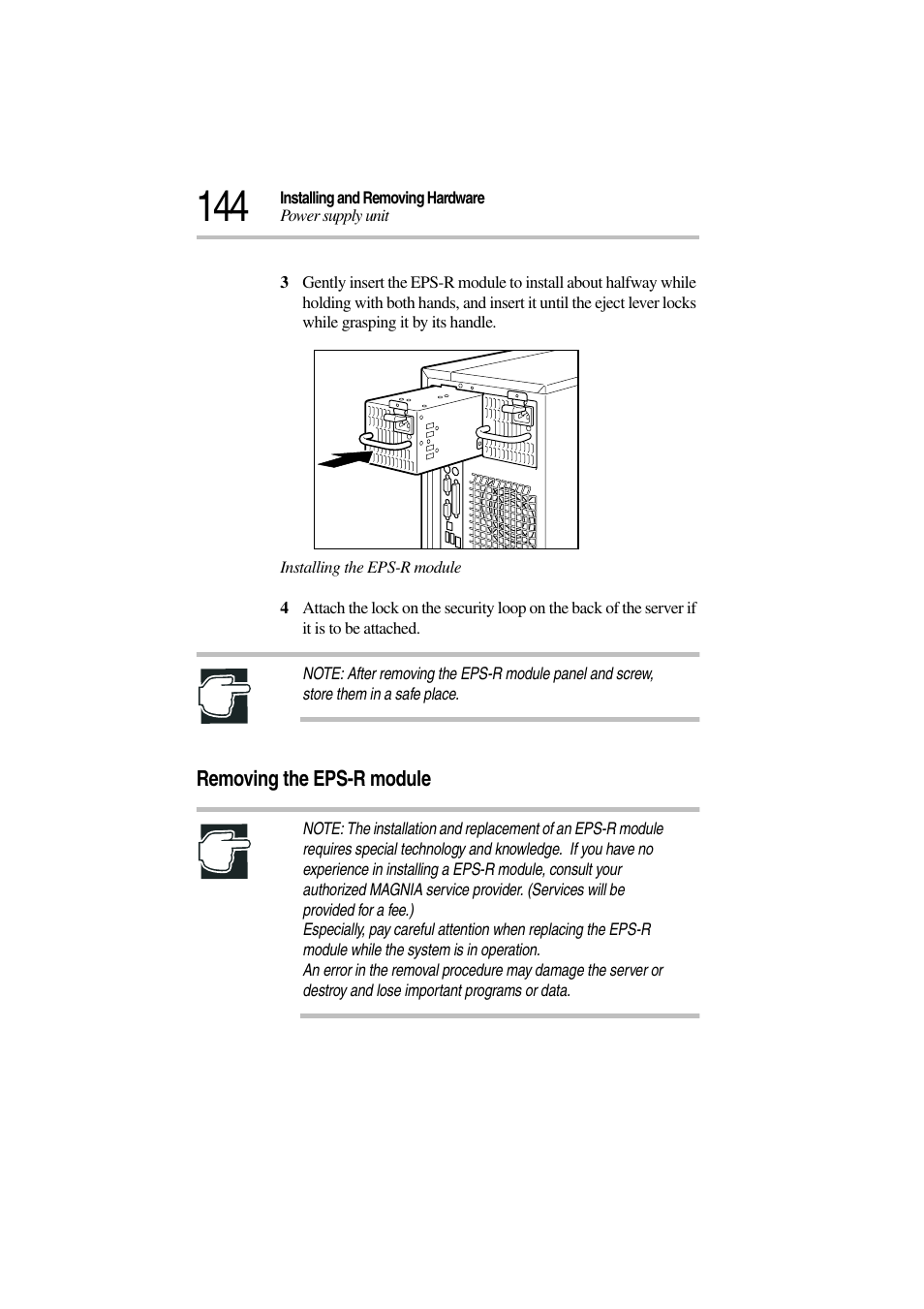 Removing the eps-r module | Toshiba Magnia 3310 User Manual | Page 162 / 257