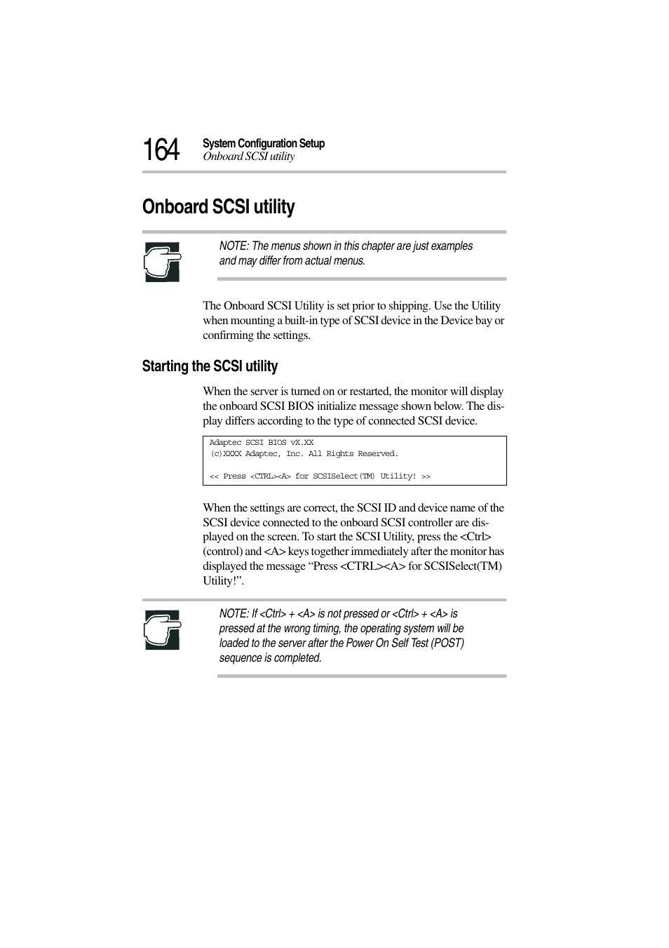 Onboard scsi utility, Starting the scsi utility | Toshiba Magnia 3310 User Manual | Page 182 / 257