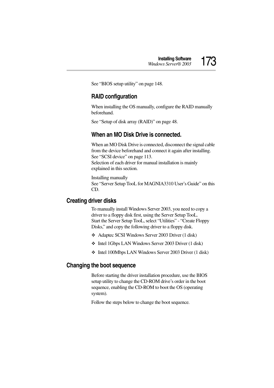 Creating driver disks, Changing the boot sequence, Creating driver disks changing the boot sequence | Toshiba Magnia 3310 User Manual | Page 190 / 257