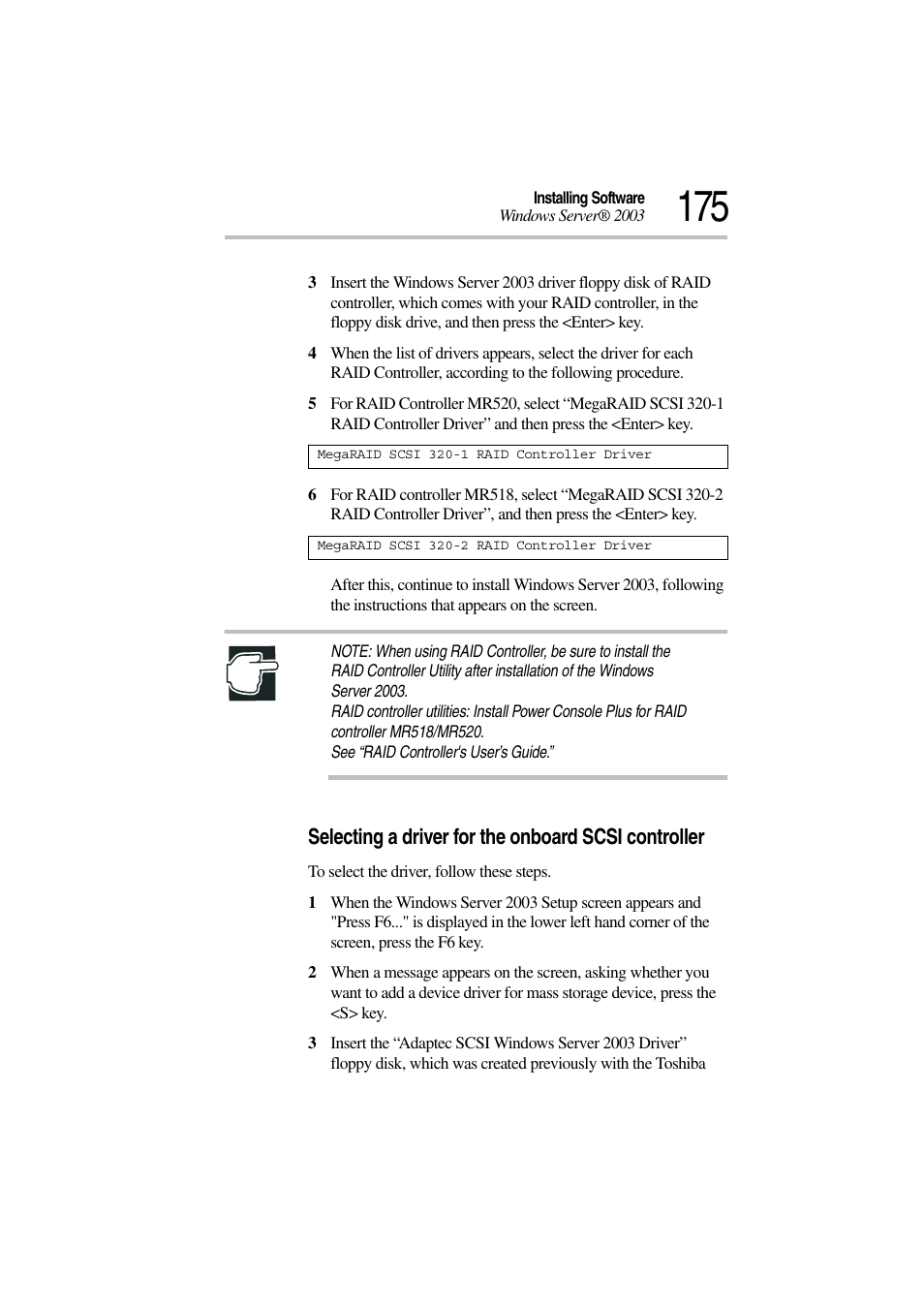 Selecting a driver for the onboard scsi controller | Toshiba Magnia 3310 User Manual | Page 192 / 257