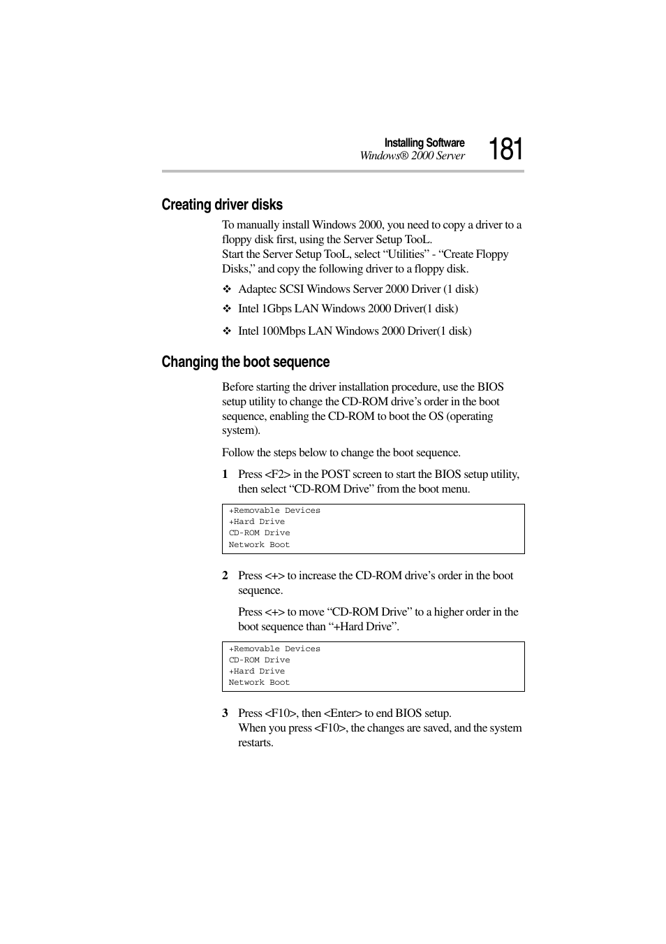 Creating driver disks, Changing the boot sequence, Creating driver disks changing the boot sequence | Toshiba Magnia 3310 User Manual | Page 198 / 257