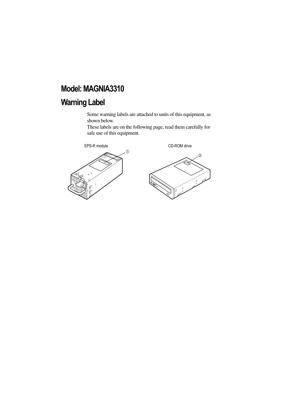 Model: magnia3310 warning label | Toshiba Magnia 3310 User Manual | Page 2 / 257