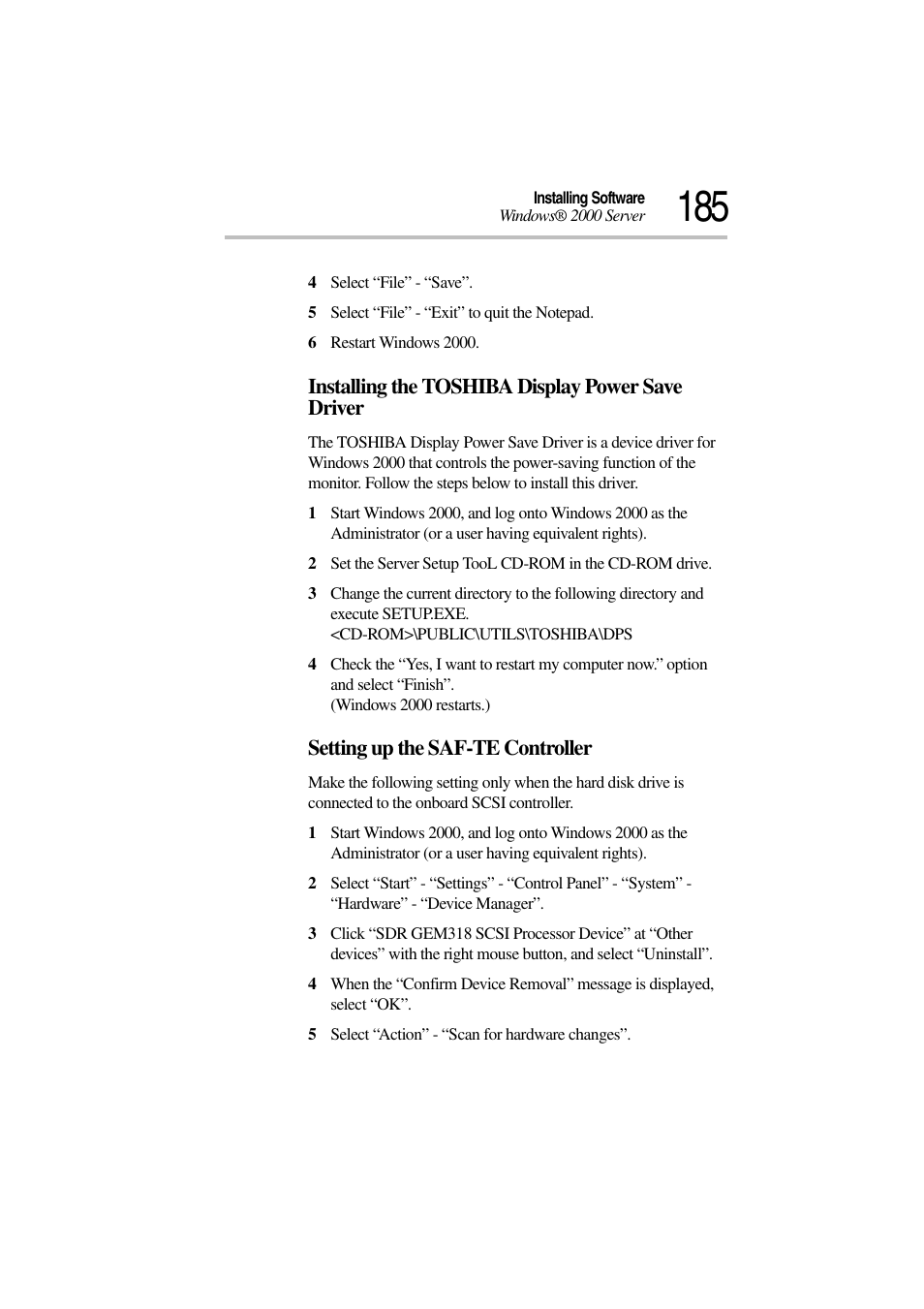 Installing the toshiba display power save driver, Setting up the saf-te controller | Toshiba Magnia 3310 User Manual | Page 202 / 257