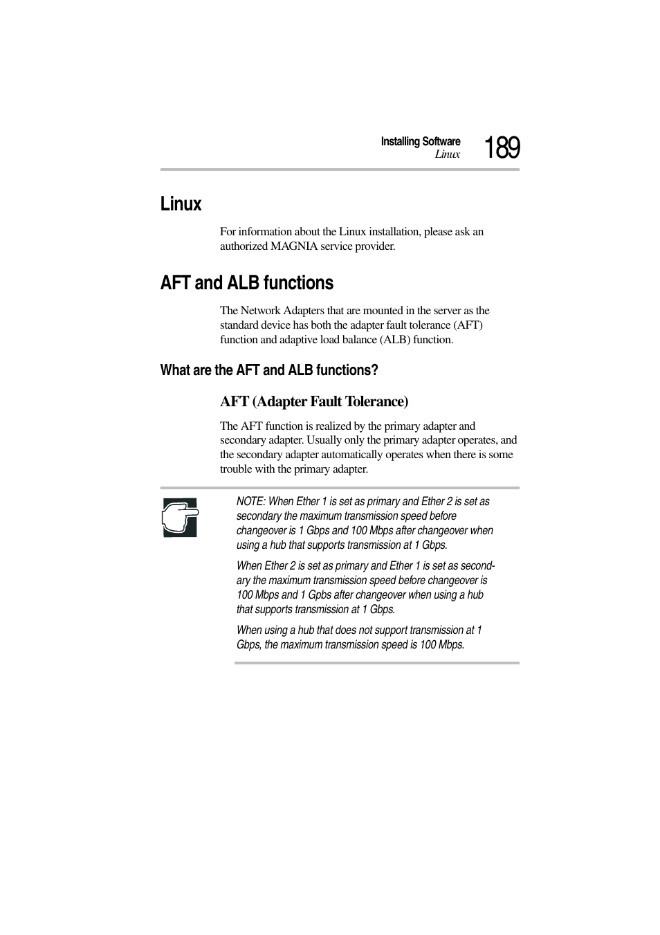 Linux, Aft and alb functions, What are the aft and alb functions | Linux aft and alb functions | Toshiba Magnia 3310 User Manual | Page 206 / 257