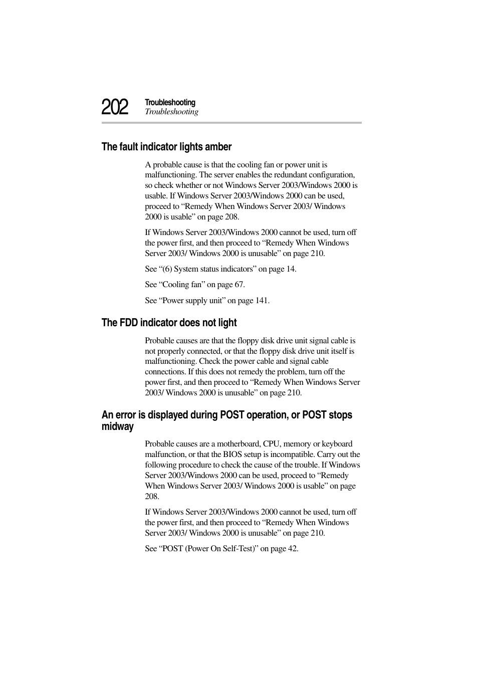 The fault indicator lights amber, The fdd indicator does not light | Toshiba Magnia 3310 User Manual | Page 218 / 257