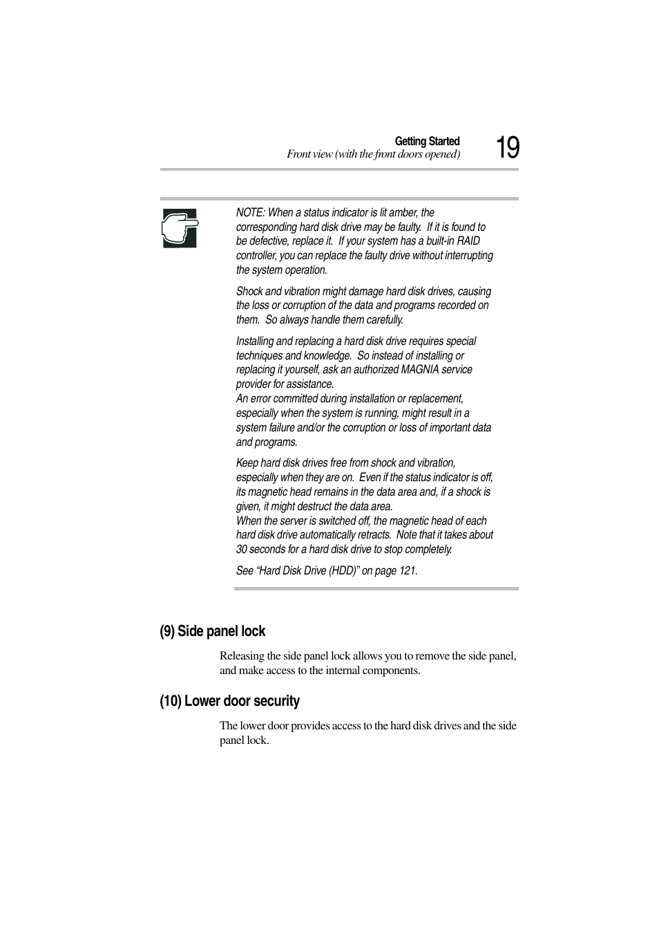 9) side panel lock, 10) lower door security, 9) side panel lock (10) lower door security | Toshiba Magnia 3310 User Manual | Page 38 / 257