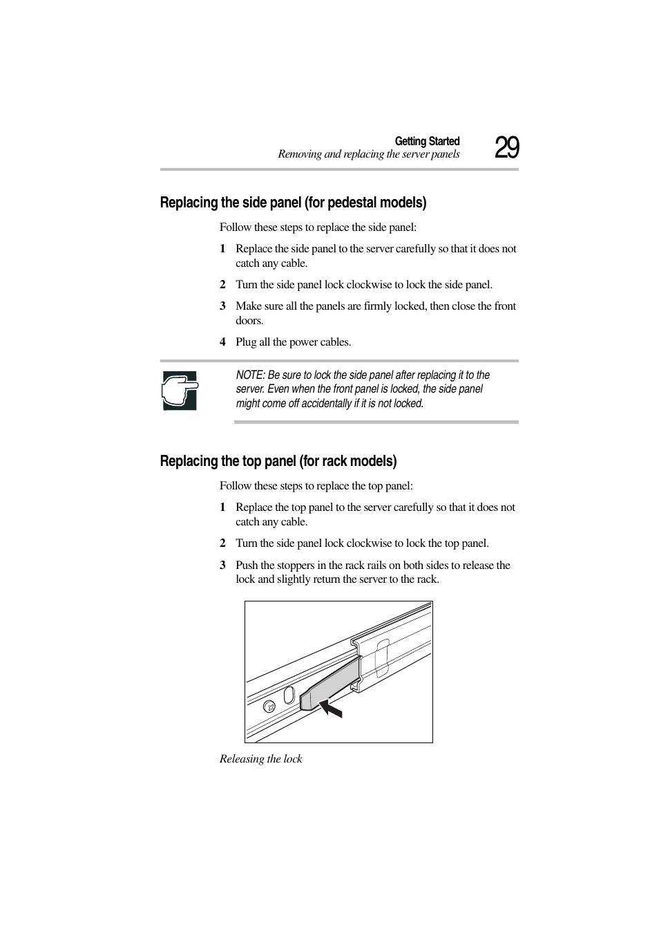 Replacing the side panel (for pedestal models), Replacing the top panel (for rack models) | Toshiba Magnia 3310 User Manual | Page 48 / 257