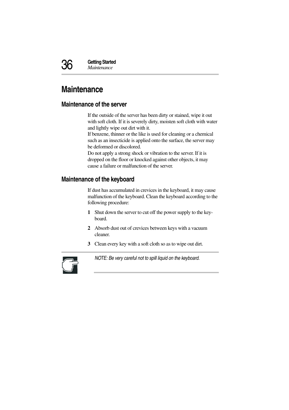 Maintenance, Maintenance of the server, Maintenance of the keyboard | Toshiba Magnia 3310 User Manual | Page 55 / 257