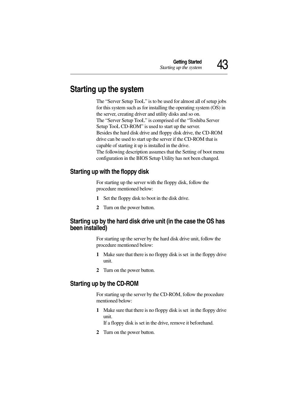 Starting up the system, Starting up with the floppy disk, Starting up by the cd-rom | Toshiba Magnia 3310 User Manual | Page 62 / 257