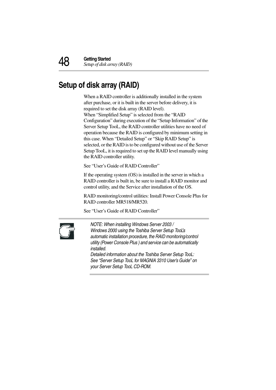 Setup of disk array (raid) | Toshiba Magnia 3310 User Manual | Page 67 / 257