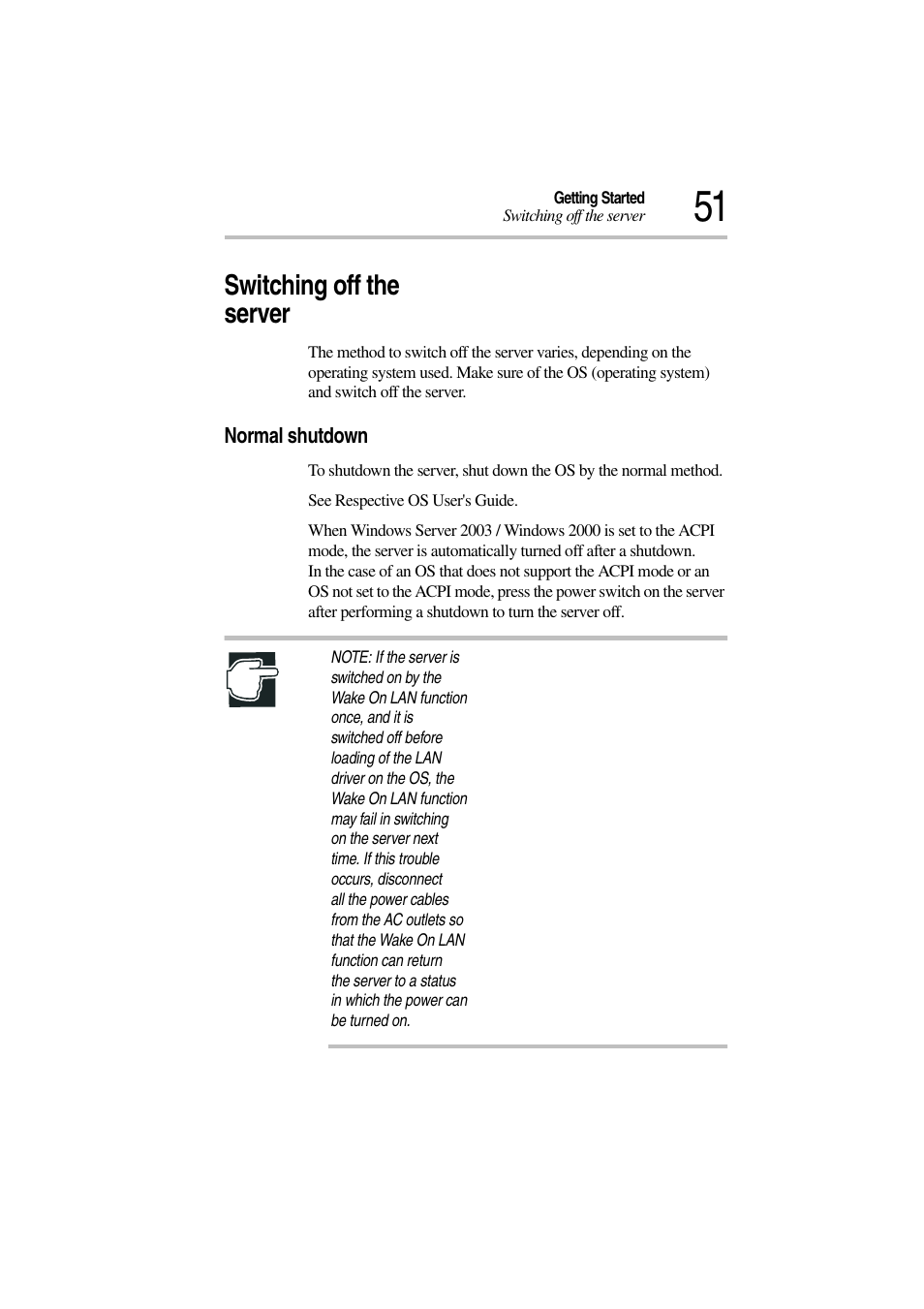 Switching off the server, Normal shutdown | Toshiba Magnia 3310 User Manual | Page 70 / 257