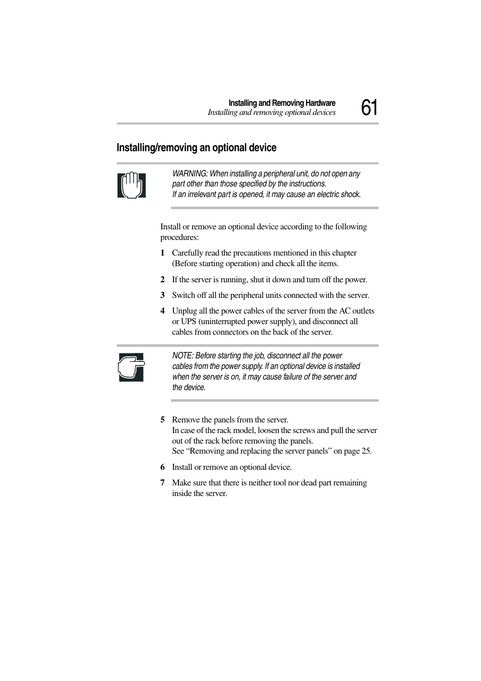 Installing/removing an optional device | Toshiba Magnia 3310 User Manual | Page 79 / 257