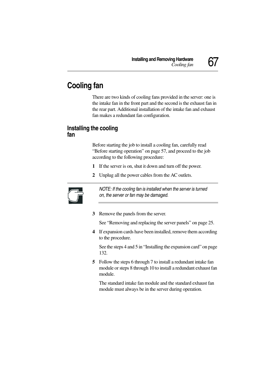 Cooling fan, Installing the cooling fan | Toshiba Magnia 3310 User Manual | Page 85 / 257