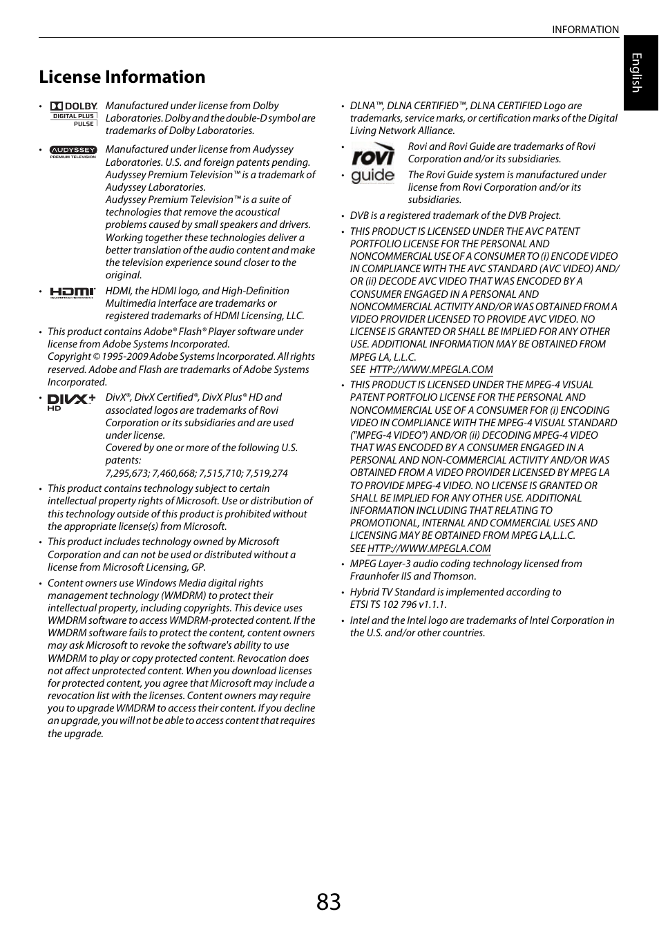 License information | Toshiba VL963 User Manual | Page 83 / 92