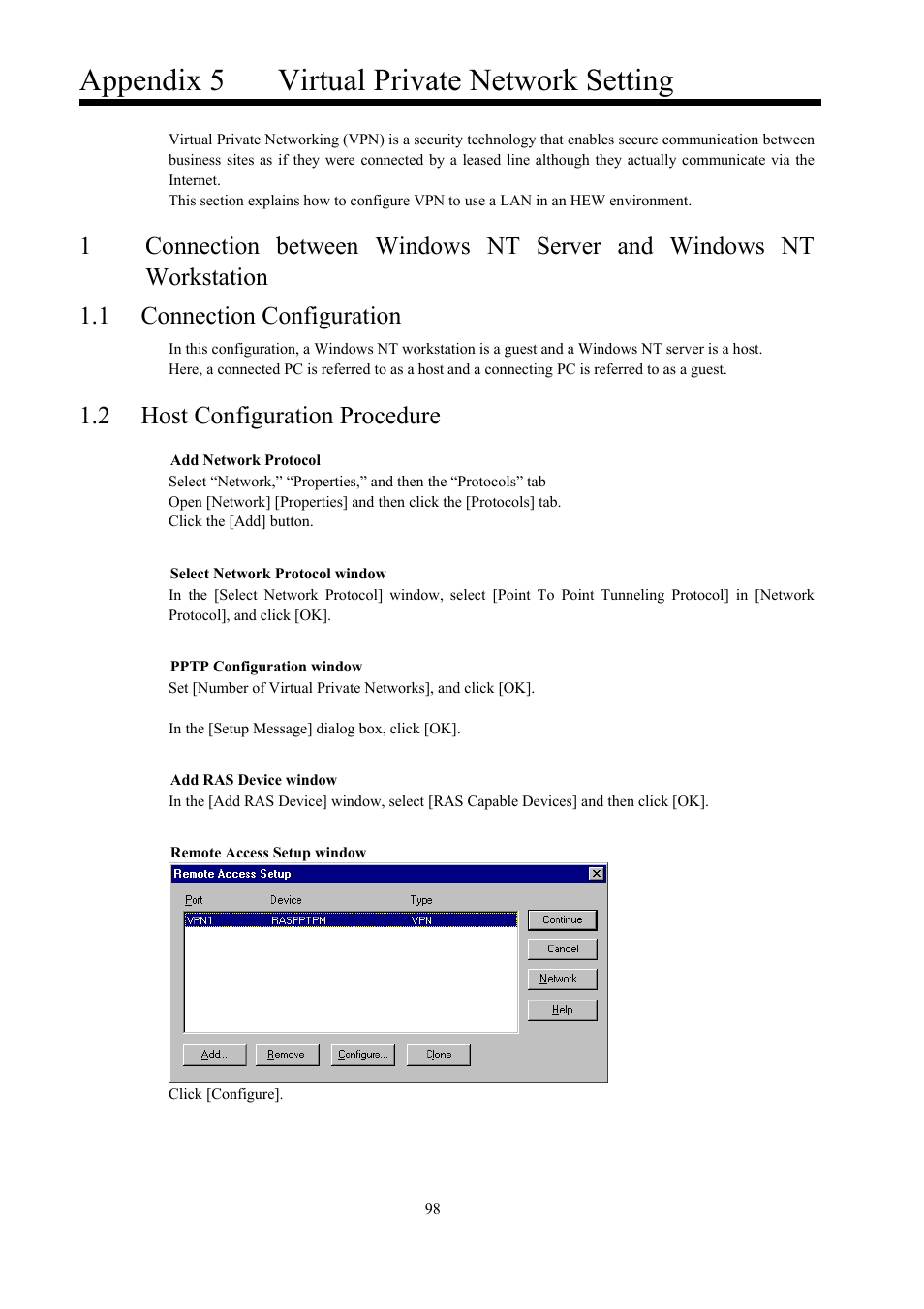 Appendix 5, Virtual private network setting, Appendix 5 virtual private network setting | 2 host configuration procedure | Toshiba Magnia 550d User Manual | Page 110 / 140