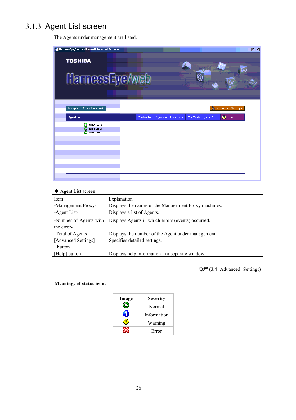 Agent list screen, 3 agent list screen | Toshiba Magnia 550d User Manual | Page 38 / 140