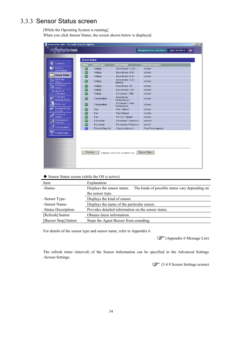 Sensor status screen, 3 sensor status screen | Toshiba Magnia 550d User Manual | Page 46 / 140