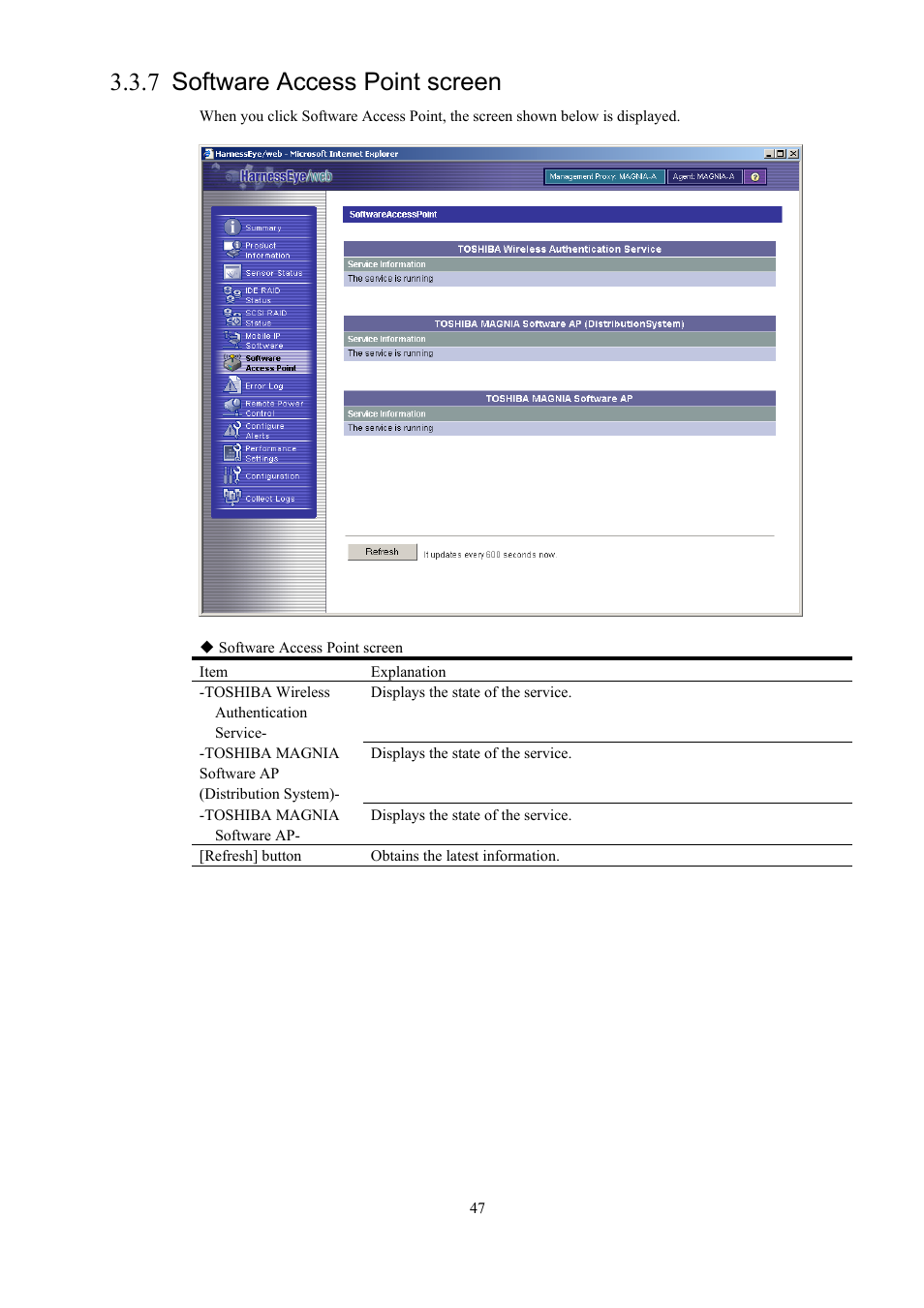 Software access point screen, 7 software access point screen | Toshiba Magnia 550d User Manual | Page 59 / 140