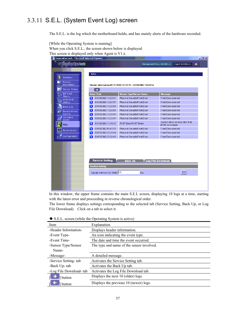 S.e.l. (system event log) screen, 11 s.e.l. (system event log) screen | Toshiba Magnia 550d User Manual | Page 69 / 140