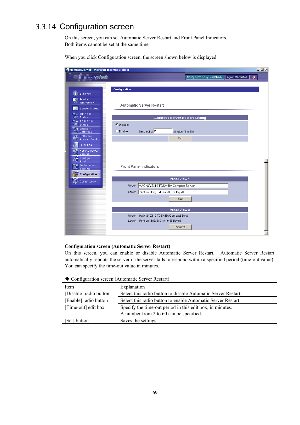 Configuration screen, 14 configuration screen), 14 configuration screen | Toshiba Magnia 550d User Manual | Page 81 / 140