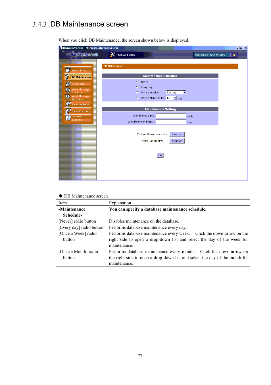 Db maintenance screen, 3 db maintenance screen | Toshiba Magnia 550d User Manual | Page 89 / 140