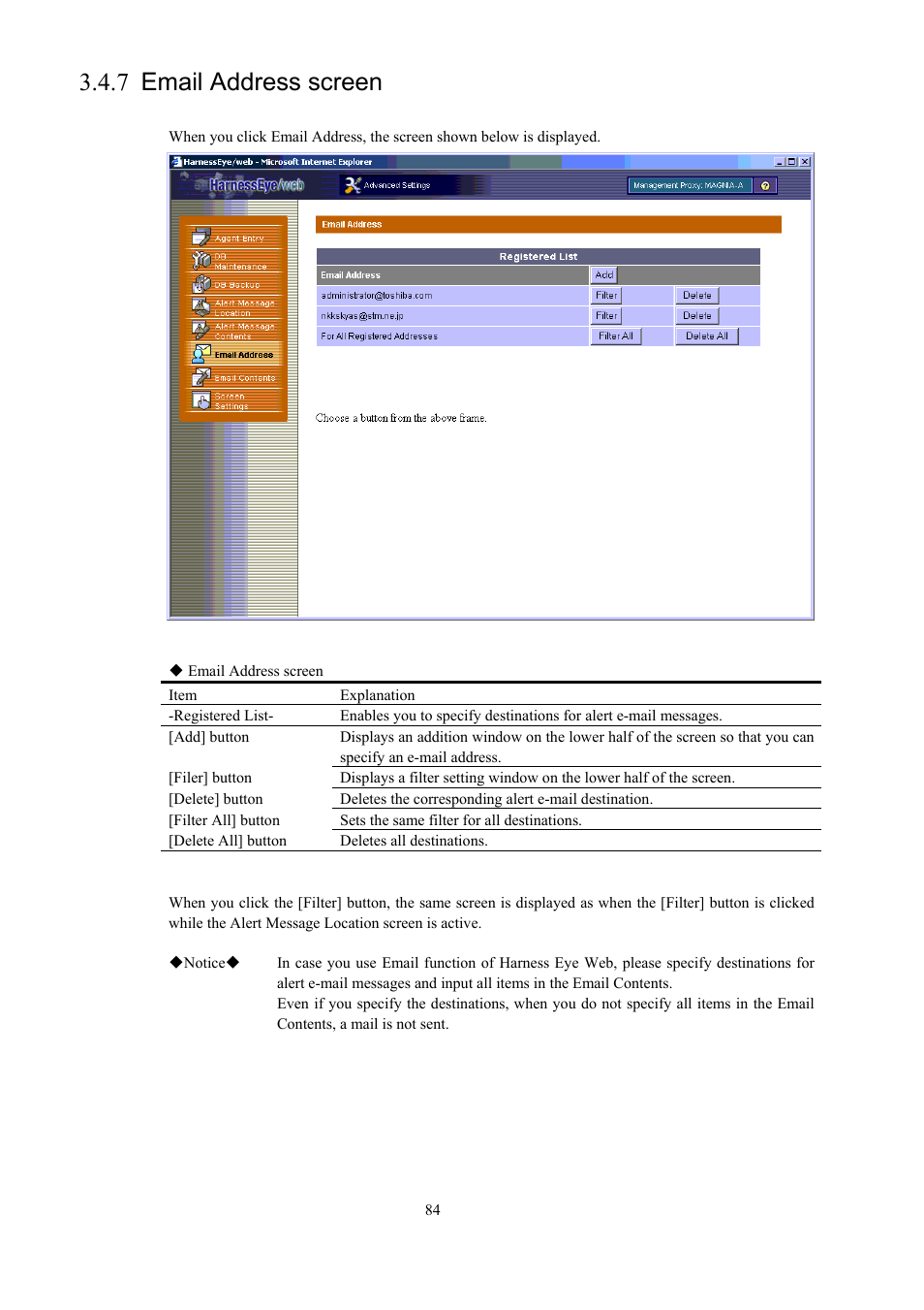 Email address screen, 7 email address screen), 7 email address screen | Toshiba Magnia 550d User Manual | Page 96 / 140