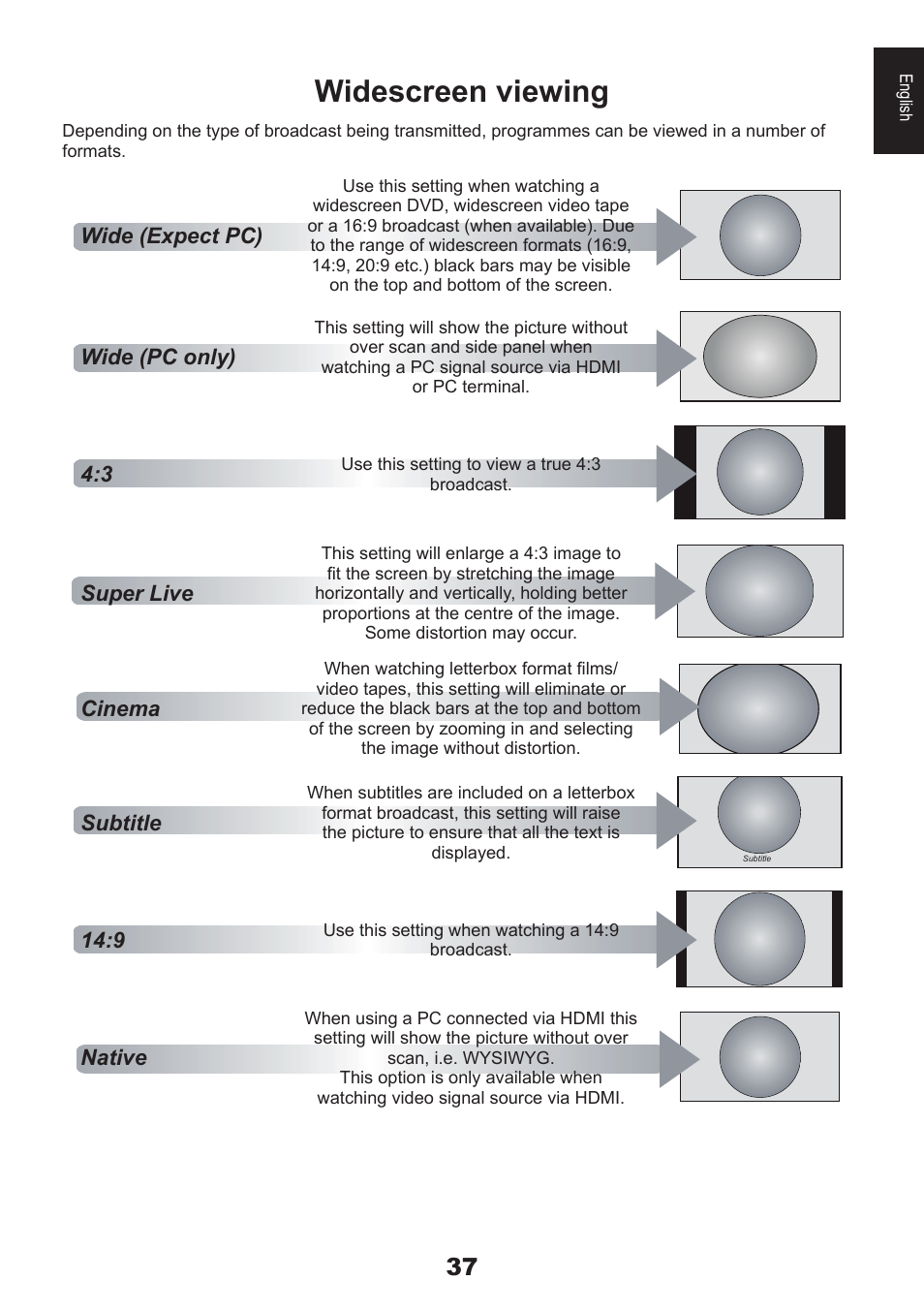 Widescreen viewing | Toshiba DB833 User Manual | Page 37 / 100