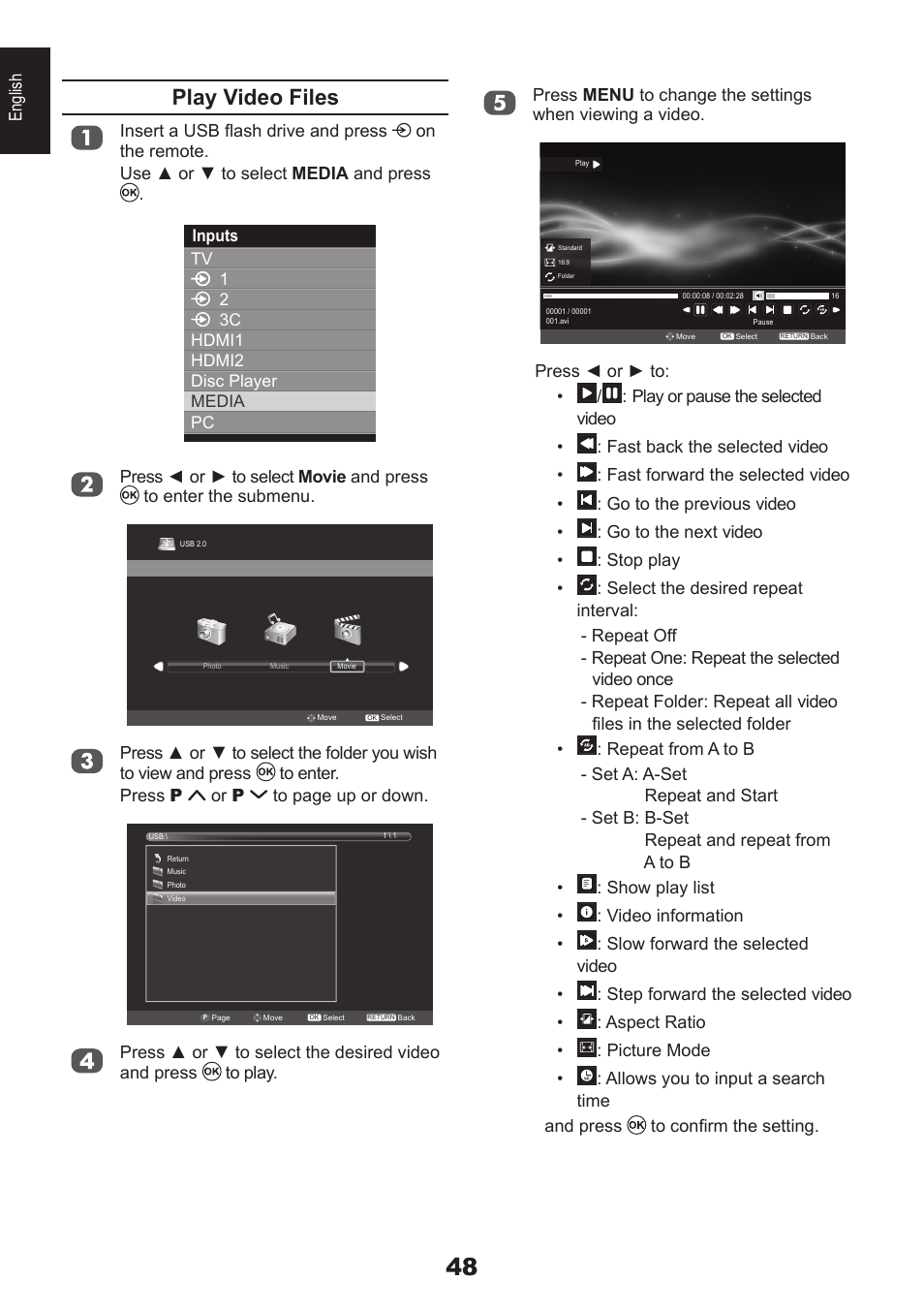 Play video files | Toshiba DB833 User Manual | Page 48 / 100