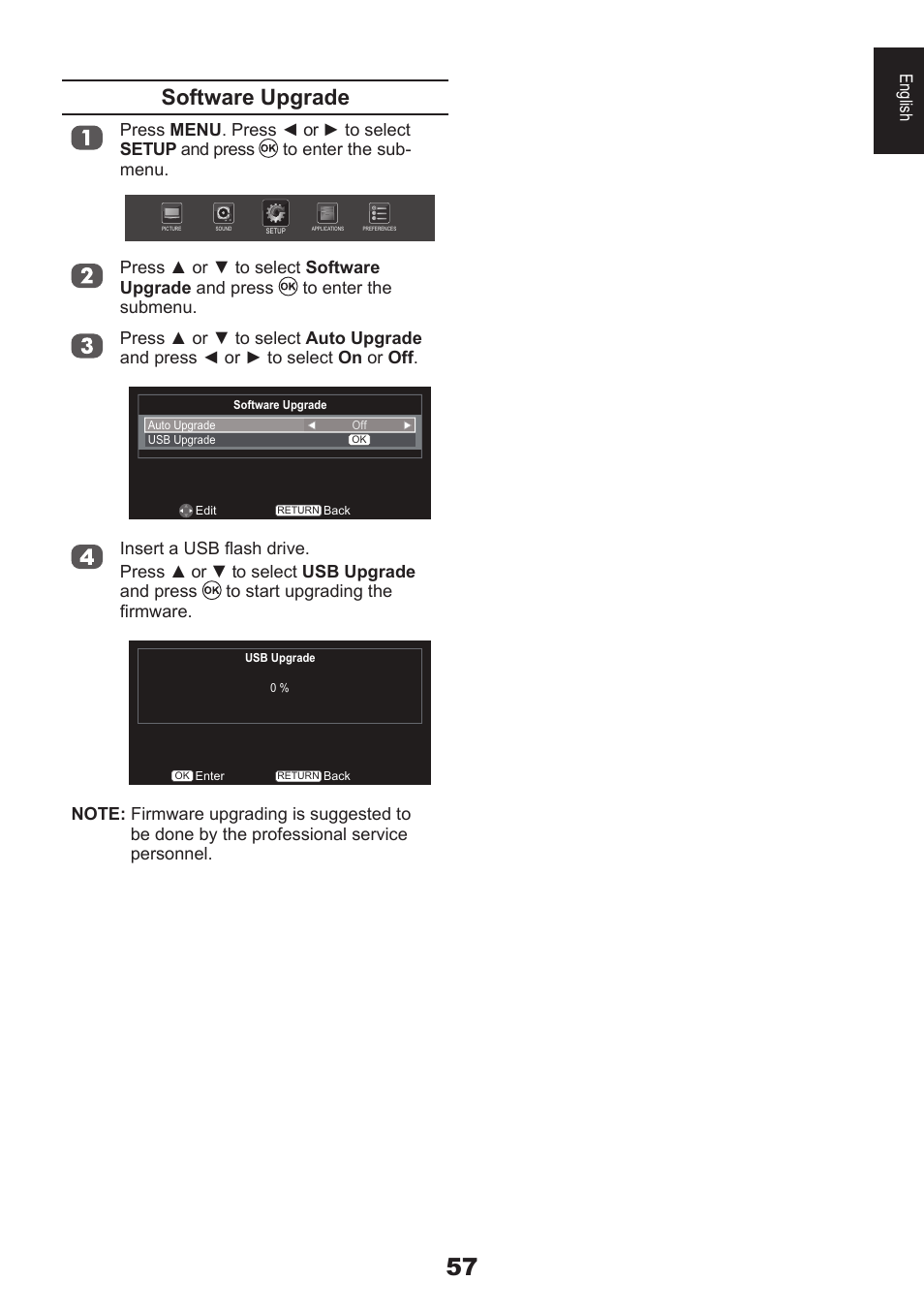 Software upgrade, English | Toshiba DB833 User Manual | Page 57 / 100