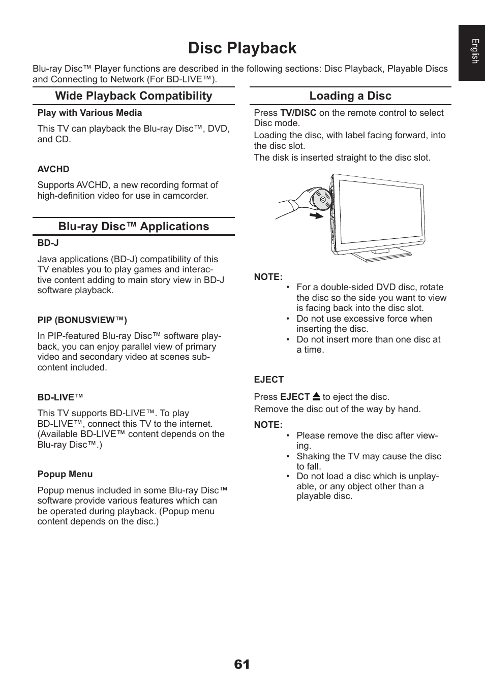 Disc playback | Toshiba DB833 User Manual | Page 61 / 100