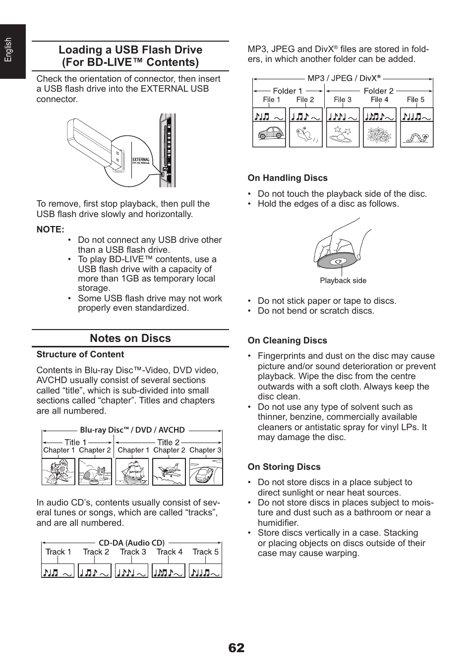 Loading a usb flash drive (for bd-live™ contents) | Toshiba DB833 User Manual | Page 62 / 100