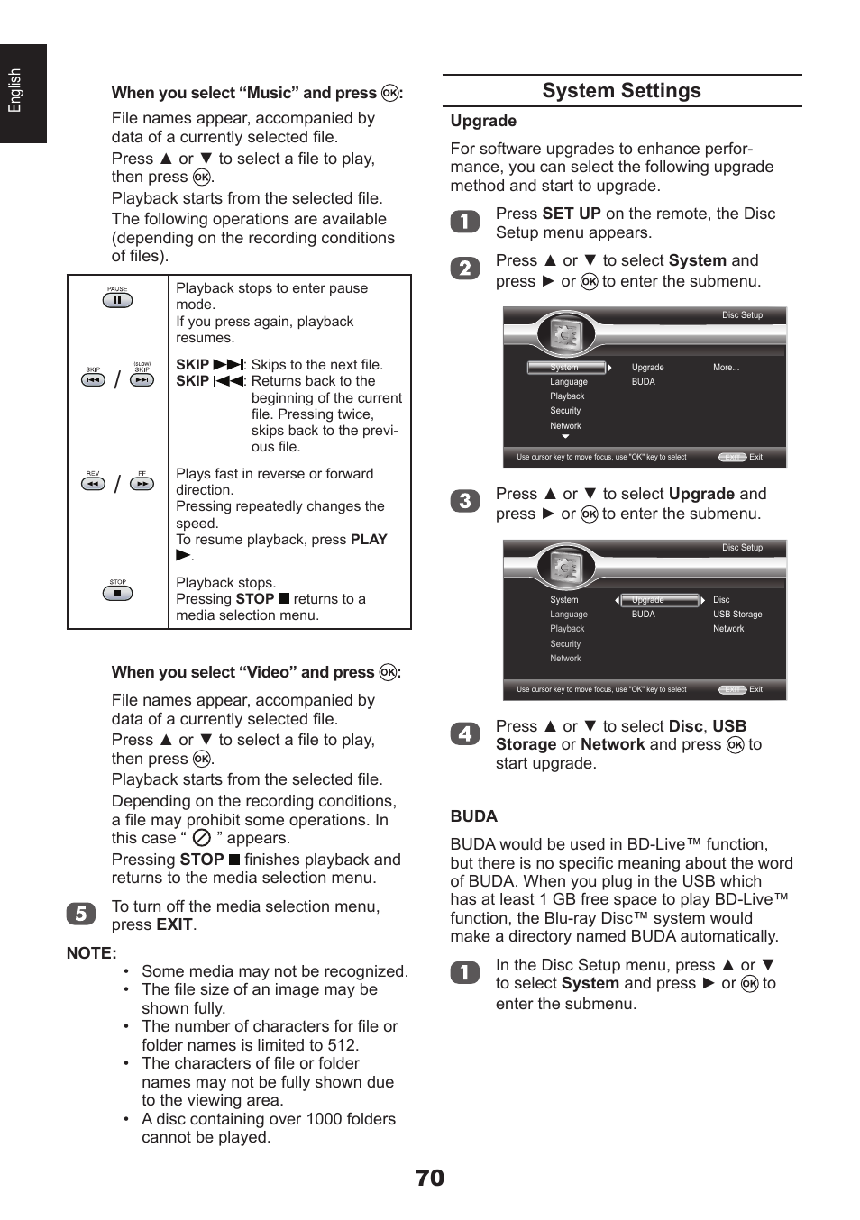 System settings | Toshiba DB833 User Manual | Page 70 / 100