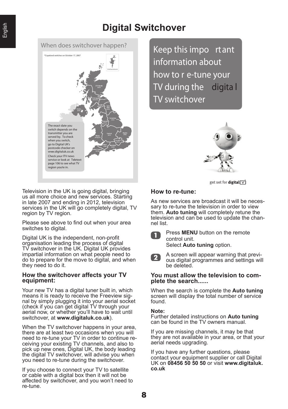 Digital switchover | Toshiba DB833 User Manual | Page 8 / 100